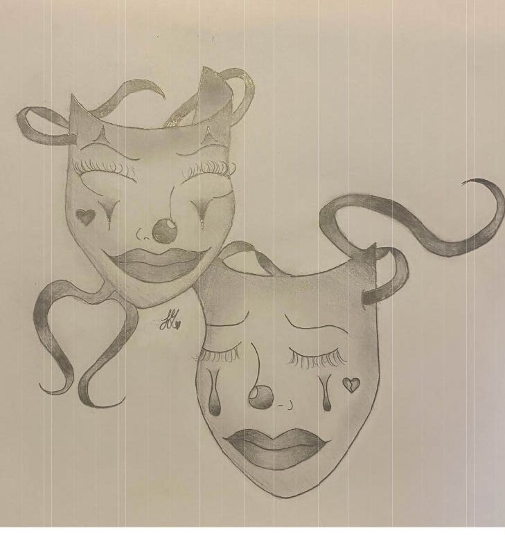 Pencil drawing of two masks